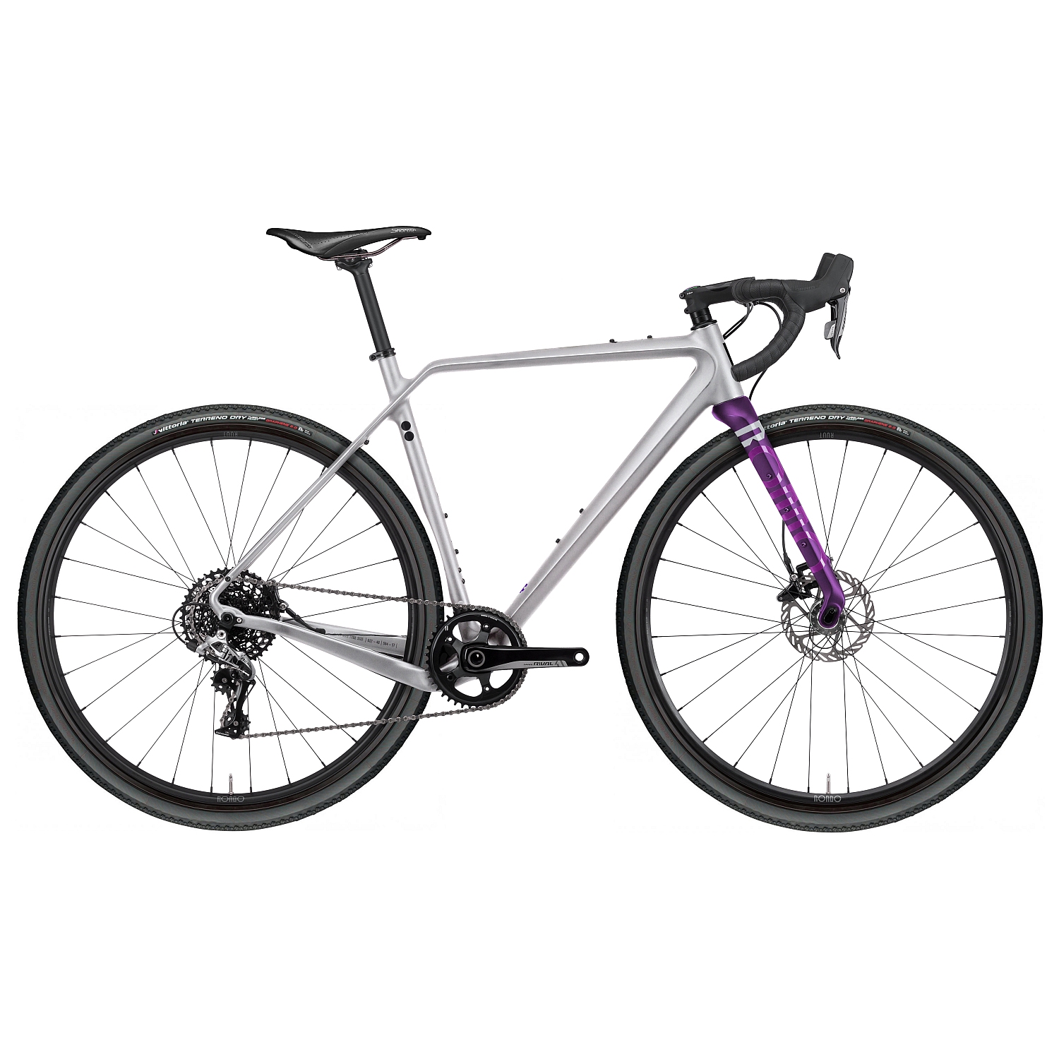 ruut-cf2-silver-1153218.jpg Rondo RUUT CF2 - SRAM Rival 1 Carbon Gravelbike - 2022 - Silver/Purple - Image 1